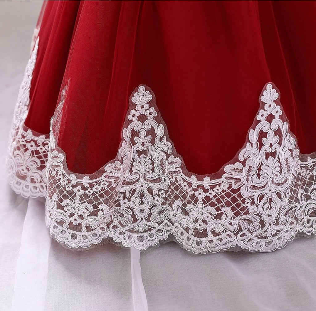 Girls Red Partywear Dress With Back Bow