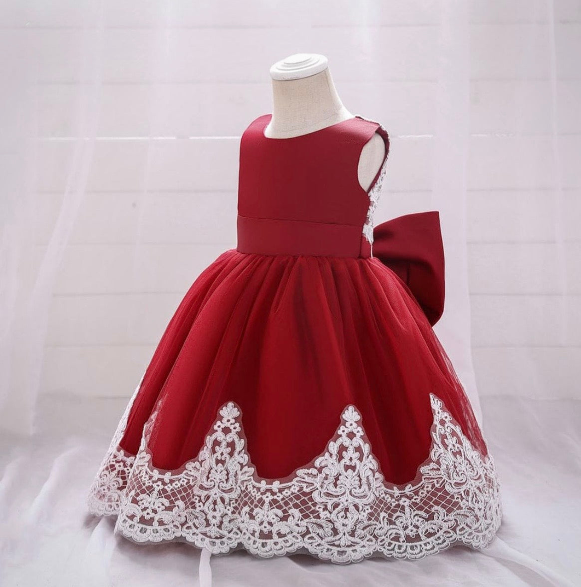 Girls Red Partywear Dress With Back Bow