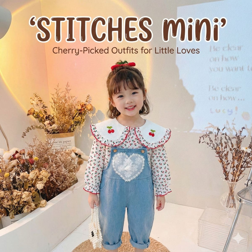 Girls red floral dungaree set