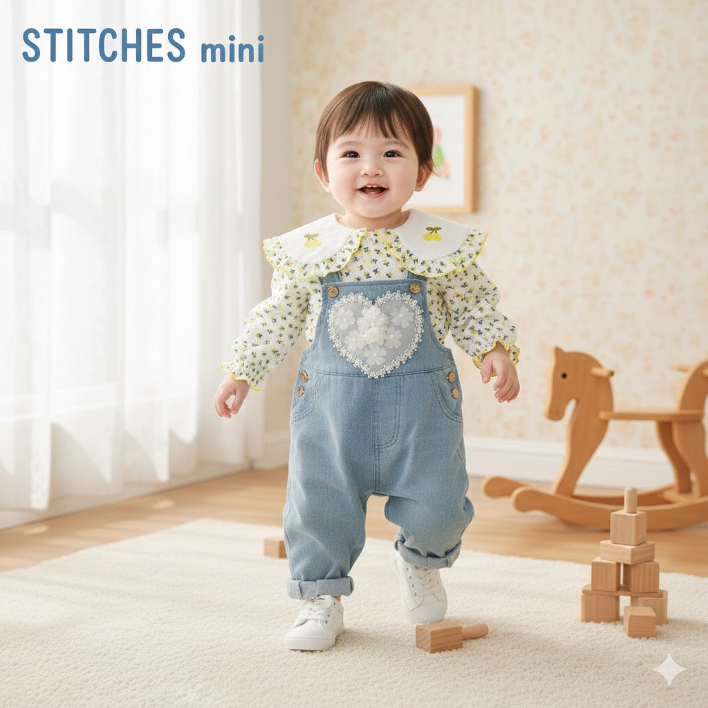 Girls yellow floral dungaree set