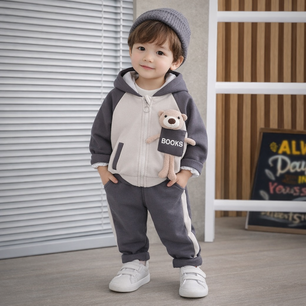 Boys teddybear track jacket with pants set