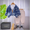 Boys Denim Jacket With T-shirt & Trouser Set