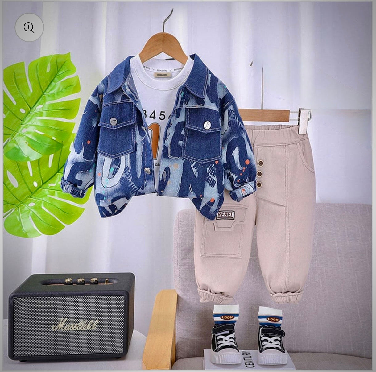 Boys Denim Jacket With T-shirt & Trouser Set