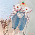 Girls red floral dungaree set