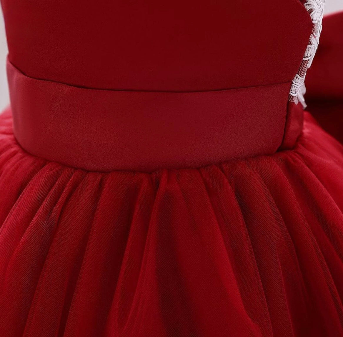 Girls Red Partywear Dress With Back Bow