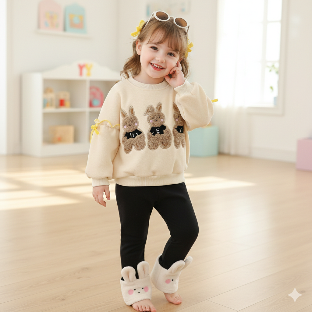 Girls white bunny sweatshirt with pant set