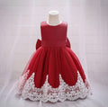 Girls Red Partywear Dress With Back Bow