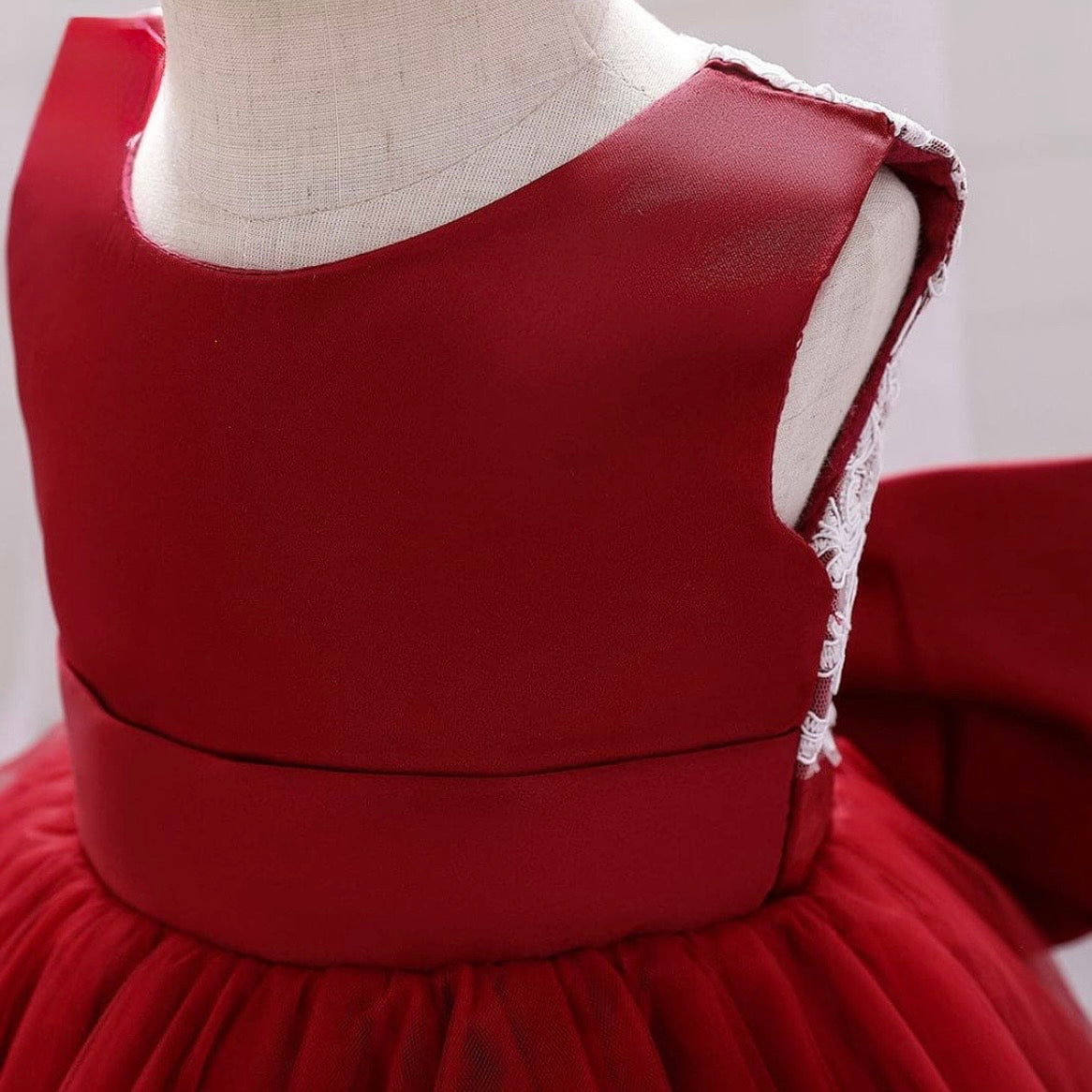 Girls Red Partywear Dress With Back Bow