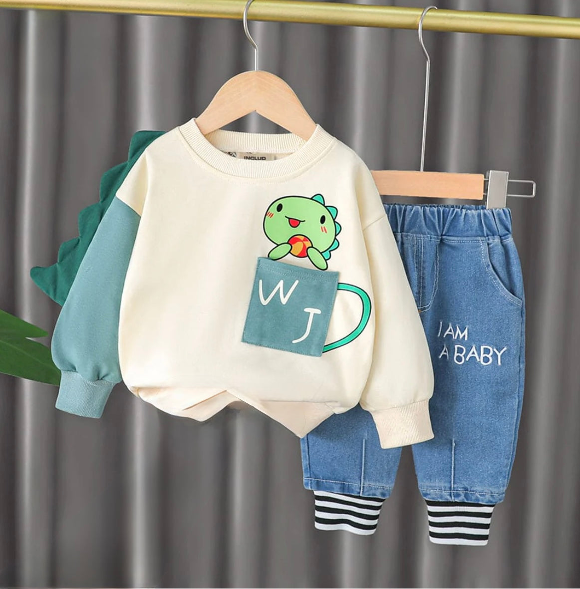 Boys Printed Sweatshirt with Denim Set