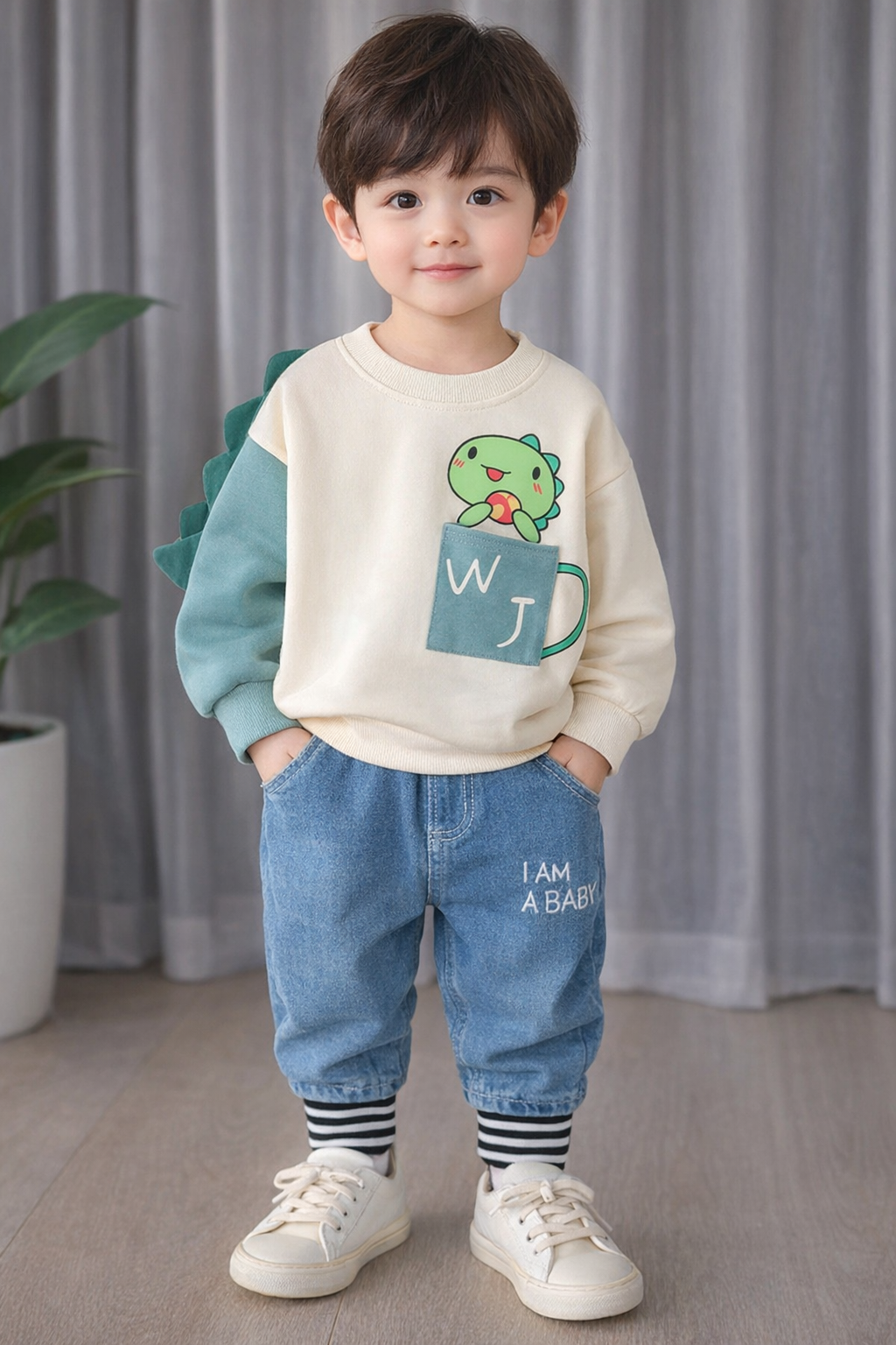 Boys Printed Sweatshirt with Denim Set